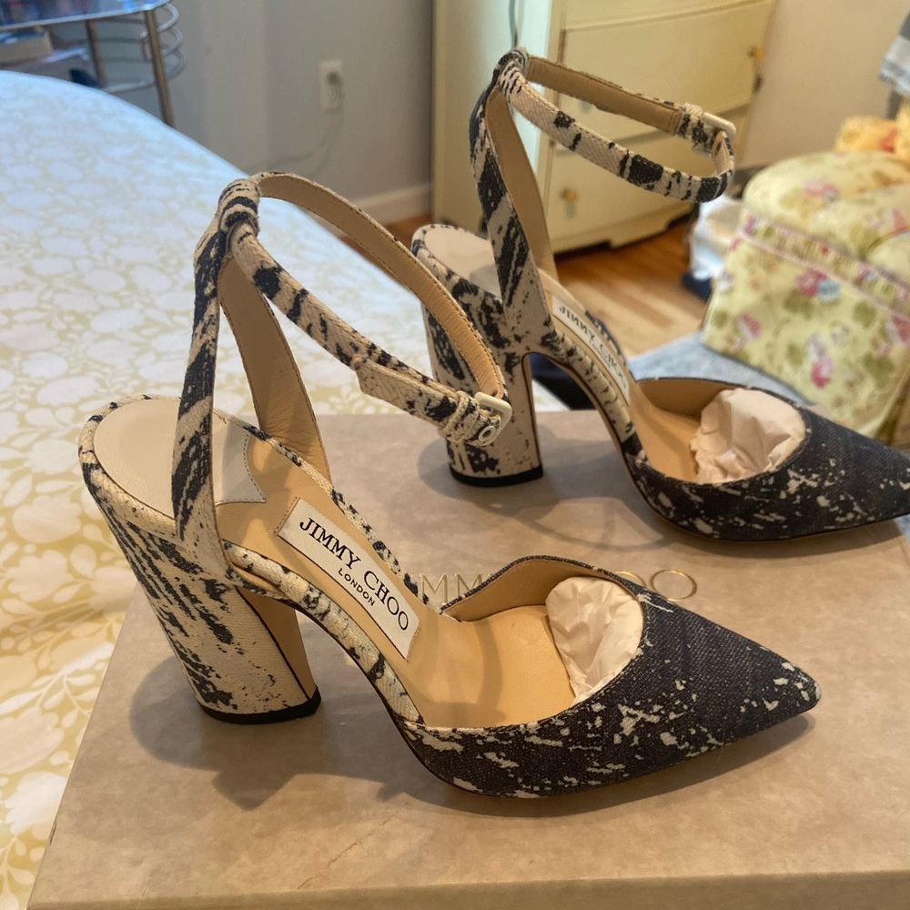 Jimmy Choo blue printed heels. Never worn!!